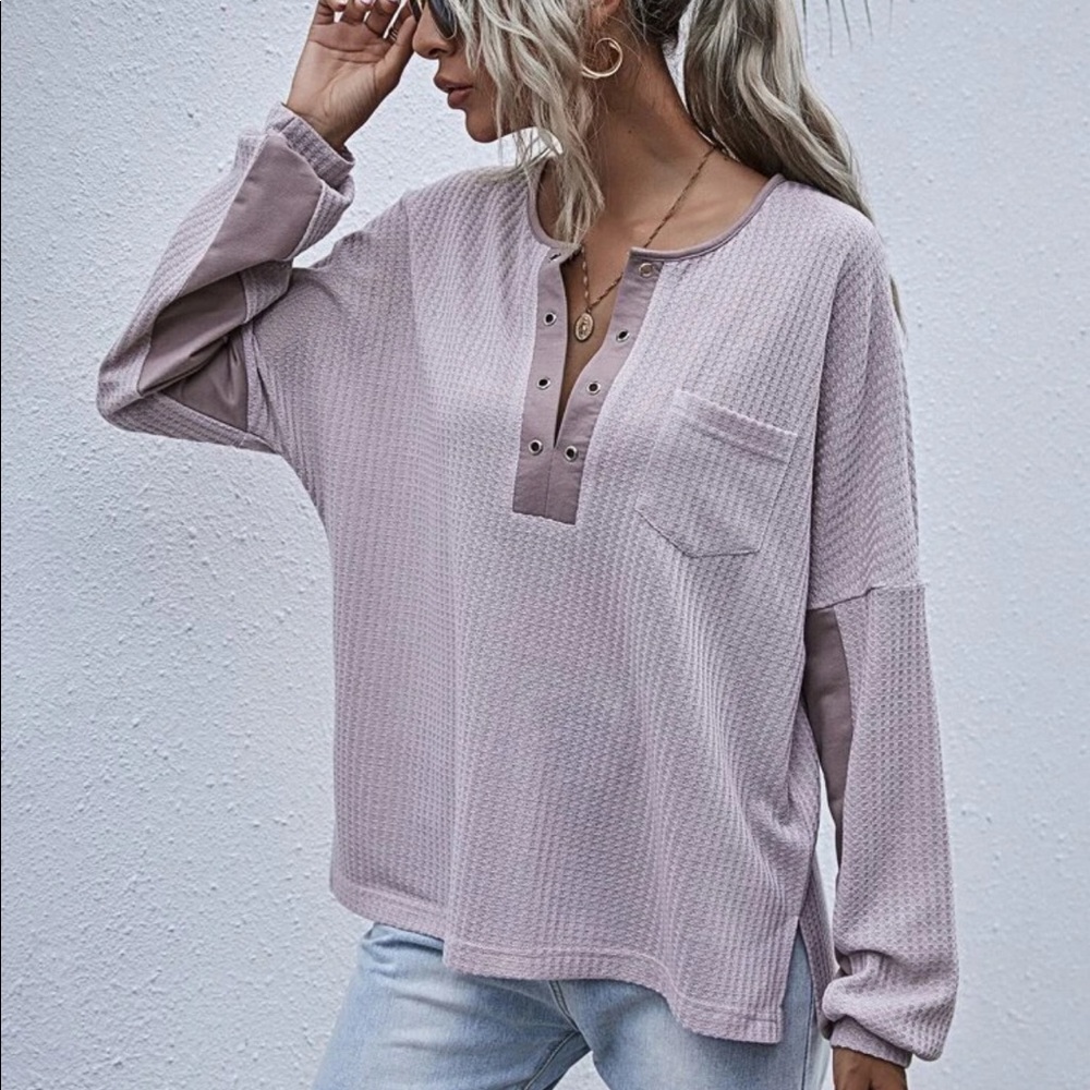 Waffle knit long sleeve top fall spring - Picture 4 of 6